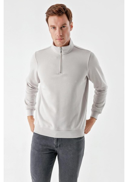 Slim Fit Yarım Fermuarlı Dik Yaka 2 İplik Erkek Sweatshirt fiyatları