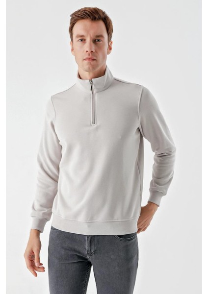 Slim Fit Yarım Fermuarlı Dik Yaka 2 İplik Erkek Sweatshirt modelleri