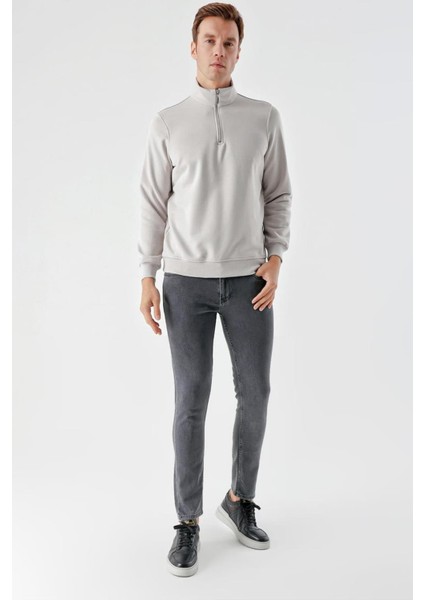 Slim Fit Yarım Fermuarlı Dik Yaka 2 İplik Erkek Sweatshirt fırsatları