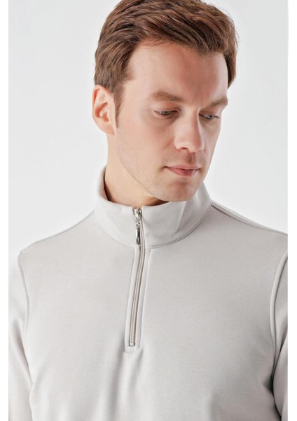 Slim Fit Yarım Fermuarlı Dik Yaka 2 İplik Erkek Sweatshirt indirimleri