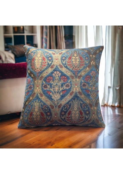 Pıllows Store Osmanlı Açık Mavi Lale Desenli Kırlent Kılıfı 45CM*45CM