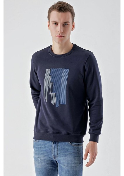 Slim Fit Bisiklet Yaka Önü Baskılı 2 İplik Erkek Sweatshirt fiyatları