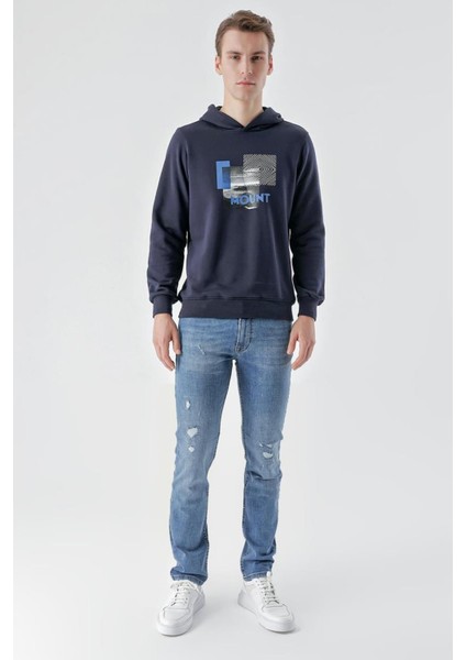 Slim Fit Kapşonlu Önü Baskılı 2 İplik Erkek Sweatshirt fiyatları