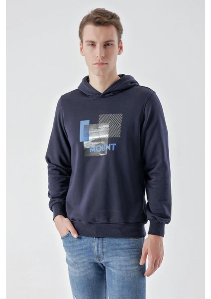 Slim Fit Kapşonlu Önü Baskılı 2 İplik Erkek Sweatshirt modelleri