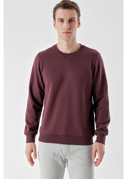 Slim Fit Bisiklet Yaka Düz Renk 2 İplik Erkek Sweatshirt