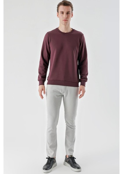 Slim Fit Bisiklet Yaka Düz Renk 2 İplik Erkek Sweatshirt modelleri