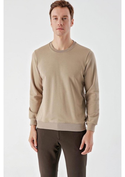 Slim Fit Bisiklet Yaka Düz Renk 2 İplik Erkek Sweatshirt fiyatları