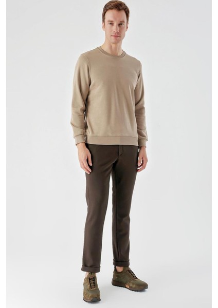 Slim Fit Bisiklet Yaka Düz Renk 2 İplik Erkek Sweatshirt modelleri