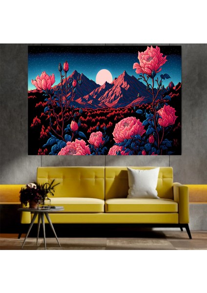 Homearths Çiçek ve Dağ Manzaralı Dekoratif Duvar Tablosu