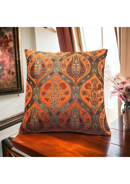 Pıllows Store Osmanlı Turuncu Lale Desenli Kırlent Kılıfı 45CM*45CM