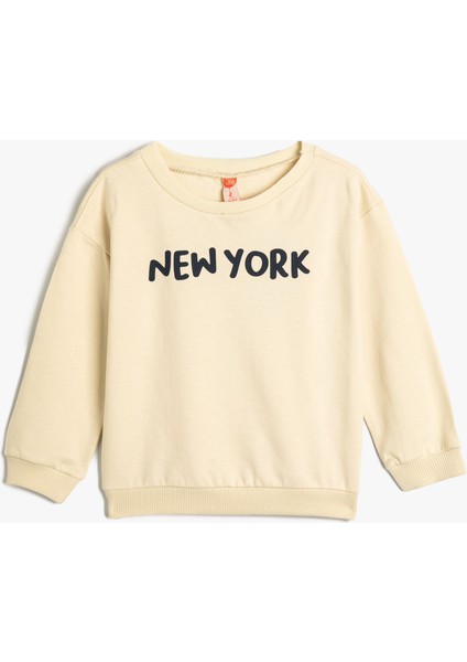 Sweatshirt Uzun Kollu Bisiklet Yaka Şehir Temalı Şardonlu