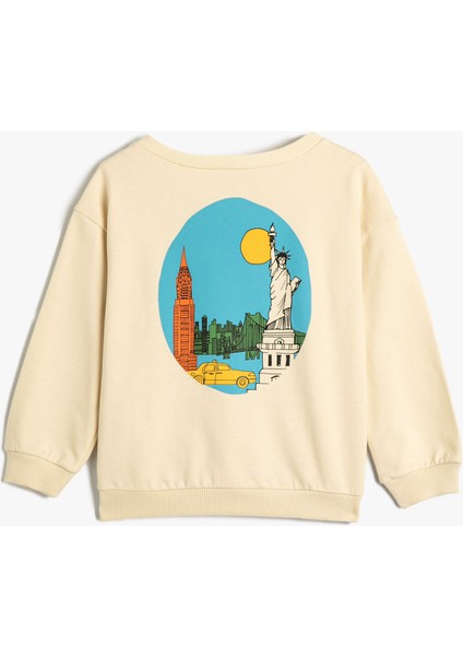 Sweatshirt Uzun Kollu Bisiklet Yaka Şehir Temalı Şardonlu fiyatları