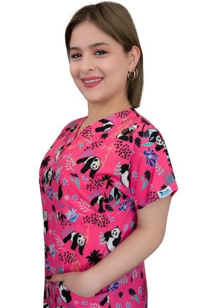 Pembe Panda Desenli Likralı Üst Forma fiyatları