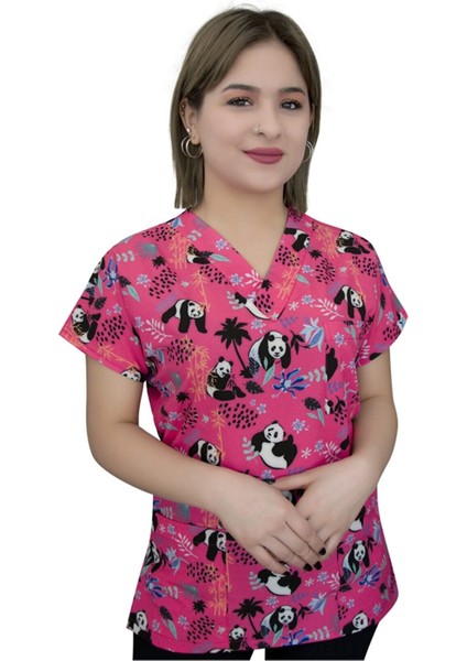 Pembe Panda Desenli Likralı Üst Forma fırsatları