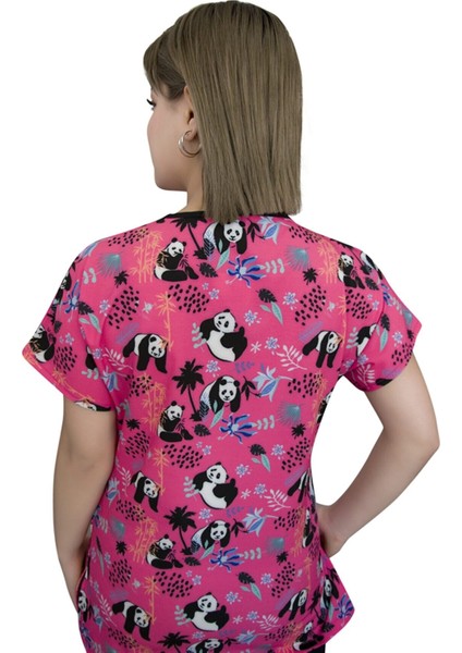 Pembe Panda Desenli Likralı Üst Forma indirimleri