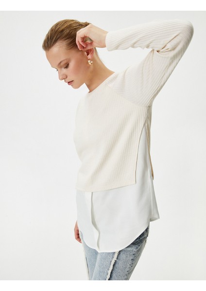 Çift Parça Görünümlü Bluz Uzun Kollu Bisiklet Yaka