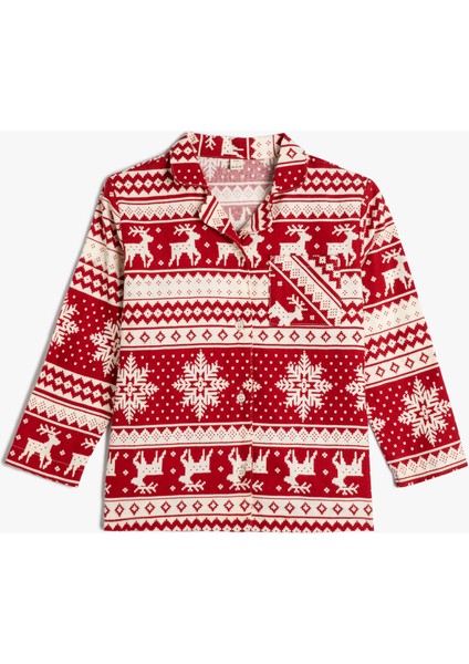 Yılbaşı Temalı Pijama Takımı Baskılı Uzun Kollu Pamuklu
