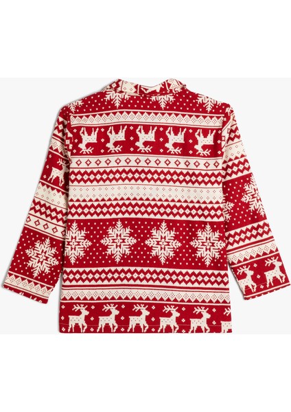 Yılbaşı Temalı Pijama Takımı Baskılı Uzun Kollu Pamuklu