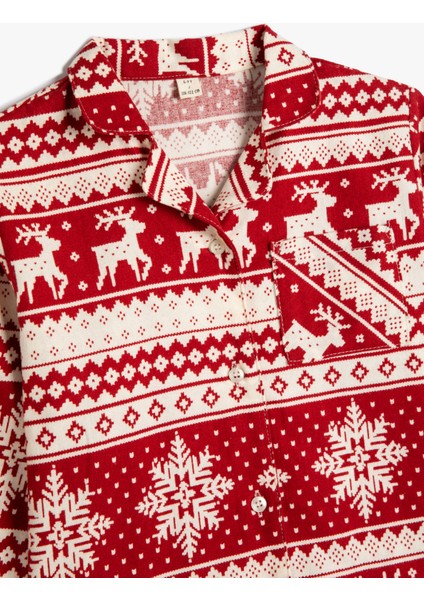 Yılbaşı Temalı Pijama Takımı Baskılı Uzun Kollu Pamuklu