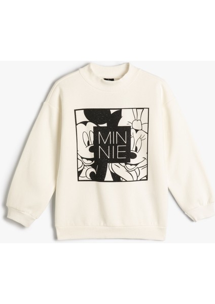 Minnie Mouse ve Mickey Mouse Sweatshirt Lisanslı Uzun Kollu Bisiklet Yaka Şardonlu