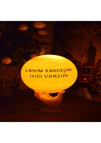 12CM Canım Kardeşim Iyiki Varsın Standlı Ay Küresi Neon LED Lamba Hediyelik Eşya Avize Masa Lambası Gece Lambası Moon Yılbaşı Hediye