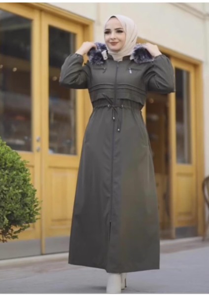 Esir Kadın Büyük Beden Içi Kürklü Tam Boy Bonded Mont