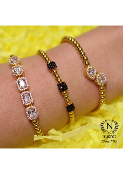 925 Ayar Gümüş Toplu Siyah Taşlı Bilezik modelleri