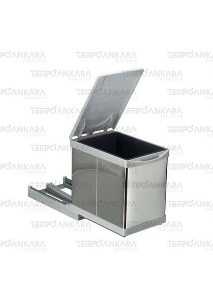 Paslanmaz Raylı Çöp Kovası 16 Lt Metalik Gri 35 Modül