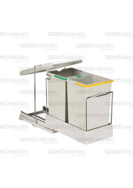Plastik Taşıyıcılı Raylı Çöp Kovası 14+14 Lt Açık Gri 40 Modül