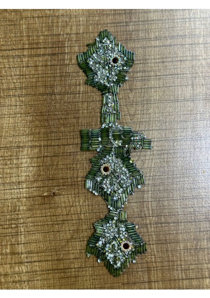 21X6 cm Ütü Ile Yapışan Taş ve Boncuk Işleme Arma Dekoratif Aplike