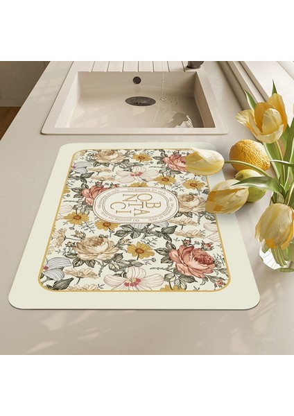 Drenaj Pedi F Xl 40 x 60CM Dikdörtgen Drenaj Pad Çiçek Desenli Masa Kahve Altlığı Hızlı Bulaşık Kurutma Paspasları Ev Dekorasyon Drenaj Placemat Mutfak Aksesuarları (Yurt Dışından) indirimleri