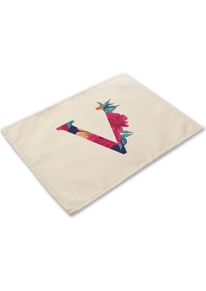 2CD-ZM0001-22 Çiçek Mektup Desen Pamuk Keten Ped Yemek Masası Paspaslar Coaster Kase Fincan Mat Desen Mutfak Placemat 42*32 cm Ev Dekor ZM0001 (Yurt Dışından)