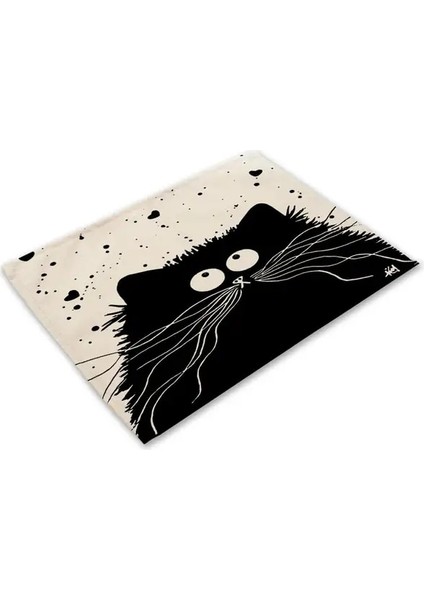2CD-MA0003-11 1 Adet Sevimli Siyah Kedi Desen Mutfak Placemat Yemek Masası Paspaslar Içecek Bardak Batı Ped Pamuk Keten Fincan Mat 42*32 cm MA0003 (Yurt Dışından)