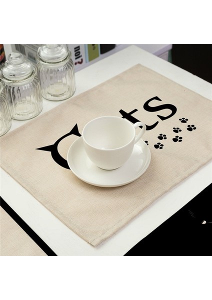 2CD-MA0003-11 1 Adet Sevimli Siyah Kedi Desen Mutfak Placemat Yemek Masası Paspaslar Içecek Bardak Batı Ped Pamuk Keten Fincan Mat 42*32 cm MA0003 (Yurt Dışından)