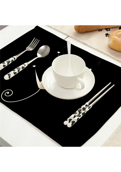 2CD-MA0003-11 1 Adet Sevimli Siyah Kedi Desen Mutfak Placemat Yemek Masası Paspaslar Içecek Bardak Batı Ped Pamuk Keten Fincan Mat 42*32 cm MA0003 (Yurt Dışından)