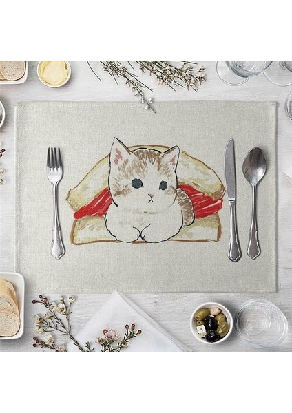 11 32X42 cm Yaratıcı Komik Kedi Desen Placemats Mutfak Placemats Bardak Pamuk Keten Paspaslar Kahve Fincanları Masa Paspasları Mutfak Aksesuarları (Yurt Dışından)