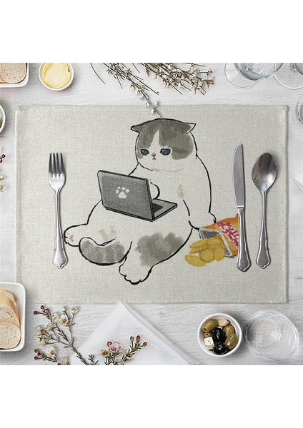 11 32X42 cm Yaratıcı Komik Kedi Desen Placemats Mutfak Placemats Bardak Pamuk Keten Paspaslar Kahve Fincanları Masa Paspasları Mutfak Aksesuarları (Yurt Dışından)