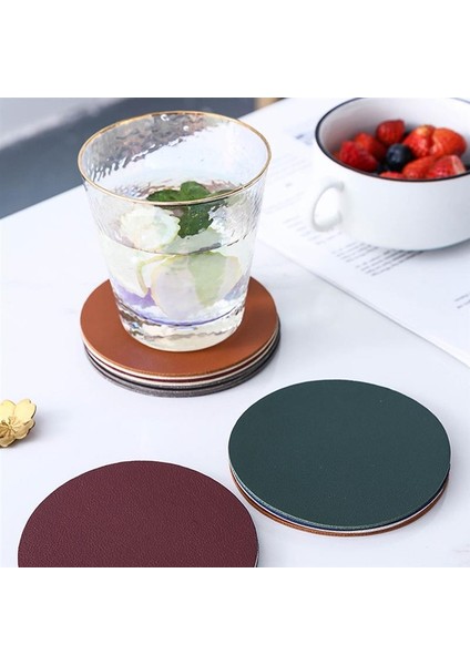 Altın Yuvarlak M 6 Adet Suni Deri Bardak Su Geçirmez Isıya Dayanıklı Yuvarlak Bardak Altlığı Bardak Mat Sofra Yalıtım Mat Kase Placemat Ev Dekor (Yurt Dışından)