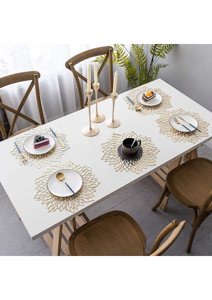 Altın 38 cm 1 Adet Pvc Içi Boş Yalıtım Coaster Pedleri Masa Kase Mat Ev Yılbaşı Dekoru Isıya Dayanıklı Çiçek Şekli Placemat Yemek Masası (Yurt Dışından)
