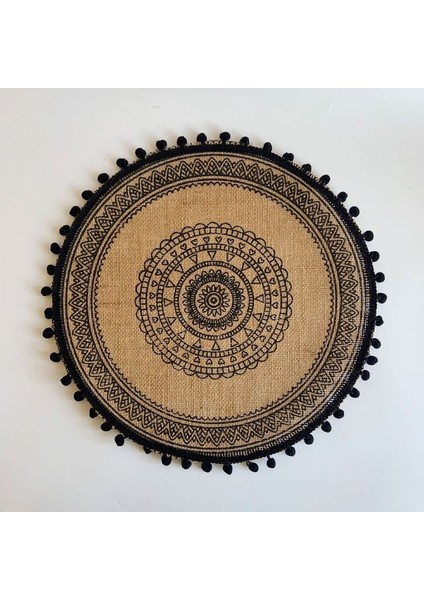E Yuvarlak 38CM Boho Yuvarlak Servis Altlığı 15 Inç, Çiftlik Evi Dokuma Jüt Saçak Masa Paspasları Ponponlu Püskül Yer Mat Yemek Odası Için Ins Masa Dekorları (Yurt Dışından)