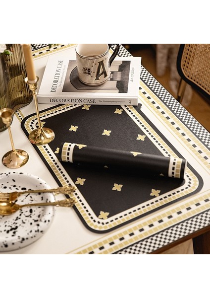 40X30 cm Retro Avrupa Deri Servis Altlığı Hafif Lüks Batı Yemek Matı Su Geçirmez ve Yağ Geçirmez Masa Mat Placemats Masa Için (Yurt Dışından)