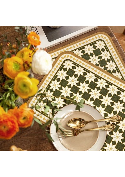 40X30 cm Retro Avrupa Deri Servis Altlığı Hafif Lüks Batı Yemek Matı Su Geçirmez ve Yağ Geçirmez Masa Mat Placemats Masa Için (Yurt Dışından)