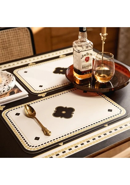 40X30 cm Retro Avrupa Deri Servis Altlığı Hafif Lüks Batı Yemek Matı Su Geçirmez ve Yağ Geçirmez Masa Mat Placemats Masa Için (Yurt Dışından)
