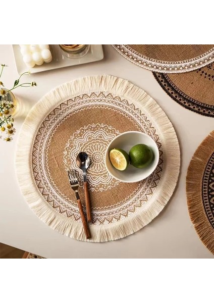 G Yuvarlak 38CM Boho Yuvarlak Servis Altlığı 15 Inç, Çiftlik Evi Dokuma Jüt Saçak Masa Paspasları Ponponlu Püskül Yer Mat Yemek Odası Için Ins Masa Dekorları (Yurt Dışından)