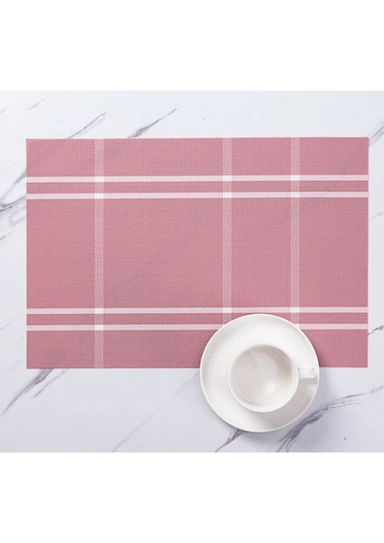 Pembe 03 6 Adet 6/4 Adet Dikdörtgen Servis Altlığı Restoran Yıkanabilir Pvc Dayanıklı Yemek Masası Örgü Paspaslar Çerçeve Teslin Disk Kase Coaster Kaymaz Ped (Yurt Dışından)