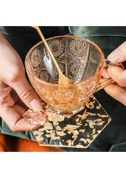 2 Adet Rud 11 cm Lüks Akrilik Masa Mat Altın ve Gümüş Folyo Akrilik Altın Folyo Bardak Kaymaz Ins Coaster Bardak Tutucu Bardak Kahve (Yurt Dışından) modelleri