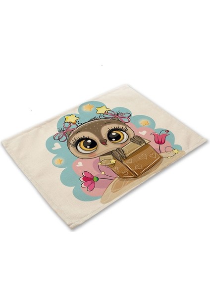 ML0007-15 1 Adet Kawaii Baykuş Desen Mutfak Placemat Pamuk Keten Yemek Masası Paspaslar Coaster Pad Kase Fincan Mat 42*32 cm Ev Dekor ML0007 (Yurt Dışından)