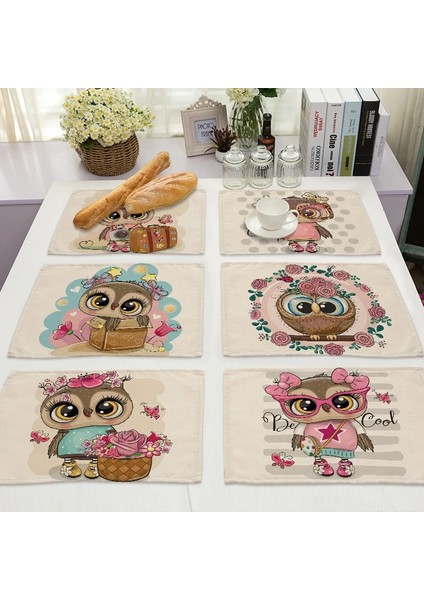 ML0007-15 1 Adet Kawaii Baykuş Desen Mutfak Placemat Pamuk Keten Yemek Masası Paspaslar Coaster Pad Kase Fincan Mat 42*32 cm Ev Dekor ML0007 (Yurt Dışından)