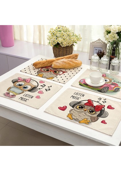 ML0007-15 1 Adet Kawaii Baykuş Desen Mutfak Placemat Pamuk Keten Yemek Masası Paspaslar Coaster Pad Kase Fincan Mat 42*32 cm Ev Dekor ML0007 (Yurt Dışından)