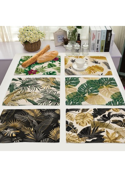 LM3617 32X42CM-KETEN 32X42CM Yeşil Tropikal Yapraklar Mutfak Mat Altın Baskı Bitki Yemek Masası Mat Coaster Pad Kase Fincan Isı Yalıtım Placemat (Yurt Dışından) fiyatları